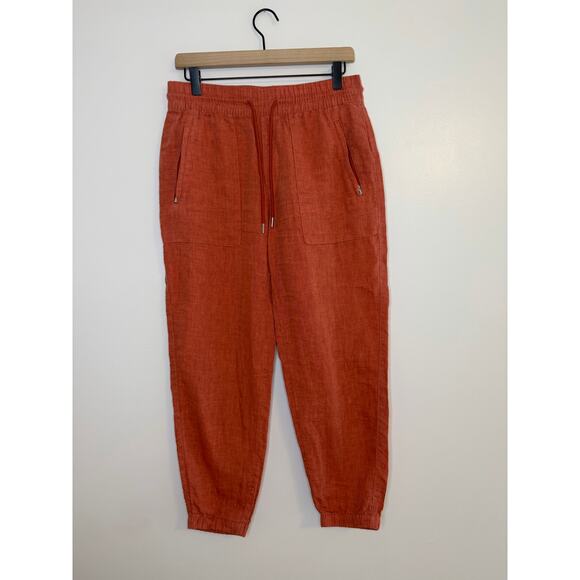 Athleta Retreat 100% Linen Jogger Pants Persimmon Coral Size 6P Coastal Resort - Picture 3 of 11